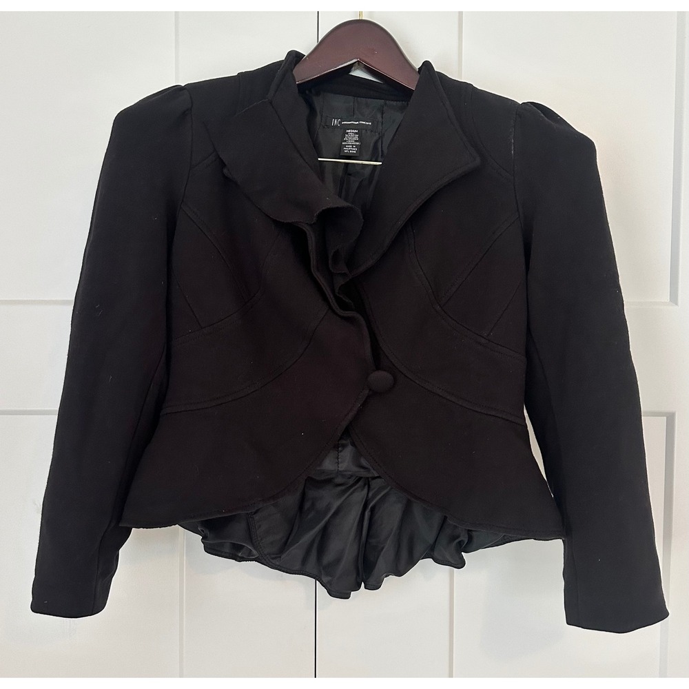 INC International Concepts‎ Women's Black Ruffle Peplum Stretch Jacket M